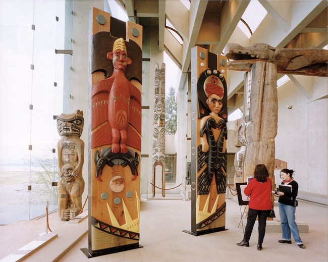 House posts in the Museum of Anthropology at the University of British Columbia. House posts in the Museum of Anthropology at the University of British Columbia.