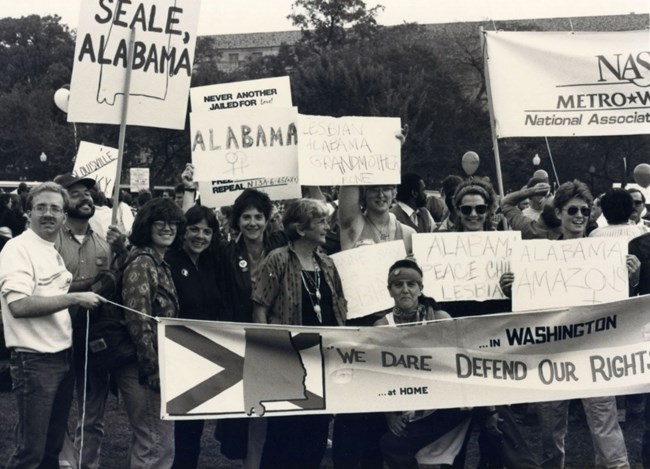 Alabamians marching on Washington as part of a large rally calling for lesbian and gay rights; October 11, 1987