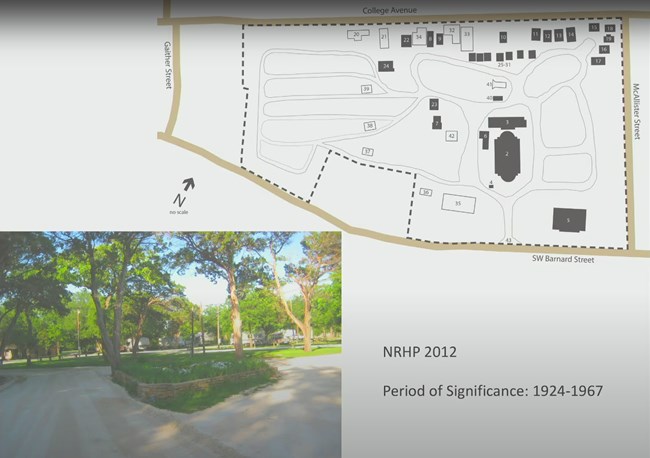 Landscape plan of Oakdale Park and photo of parking area, period: 1924-1967.