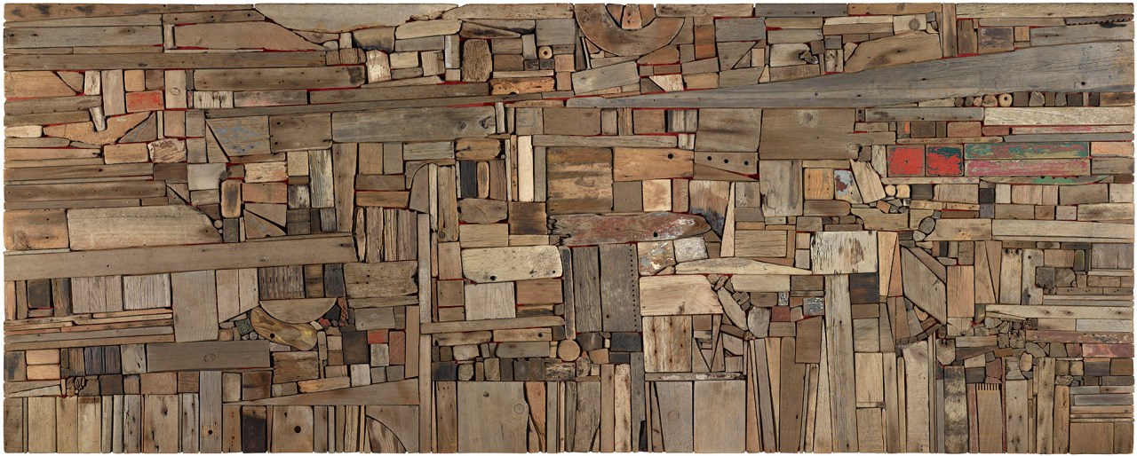 Photo of a wood assemblage - pieces of wood as a two dimensional image.