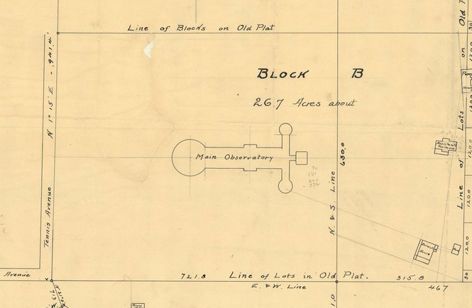 Observatory at University of Chicago line drawing of birds eyes view of observatory