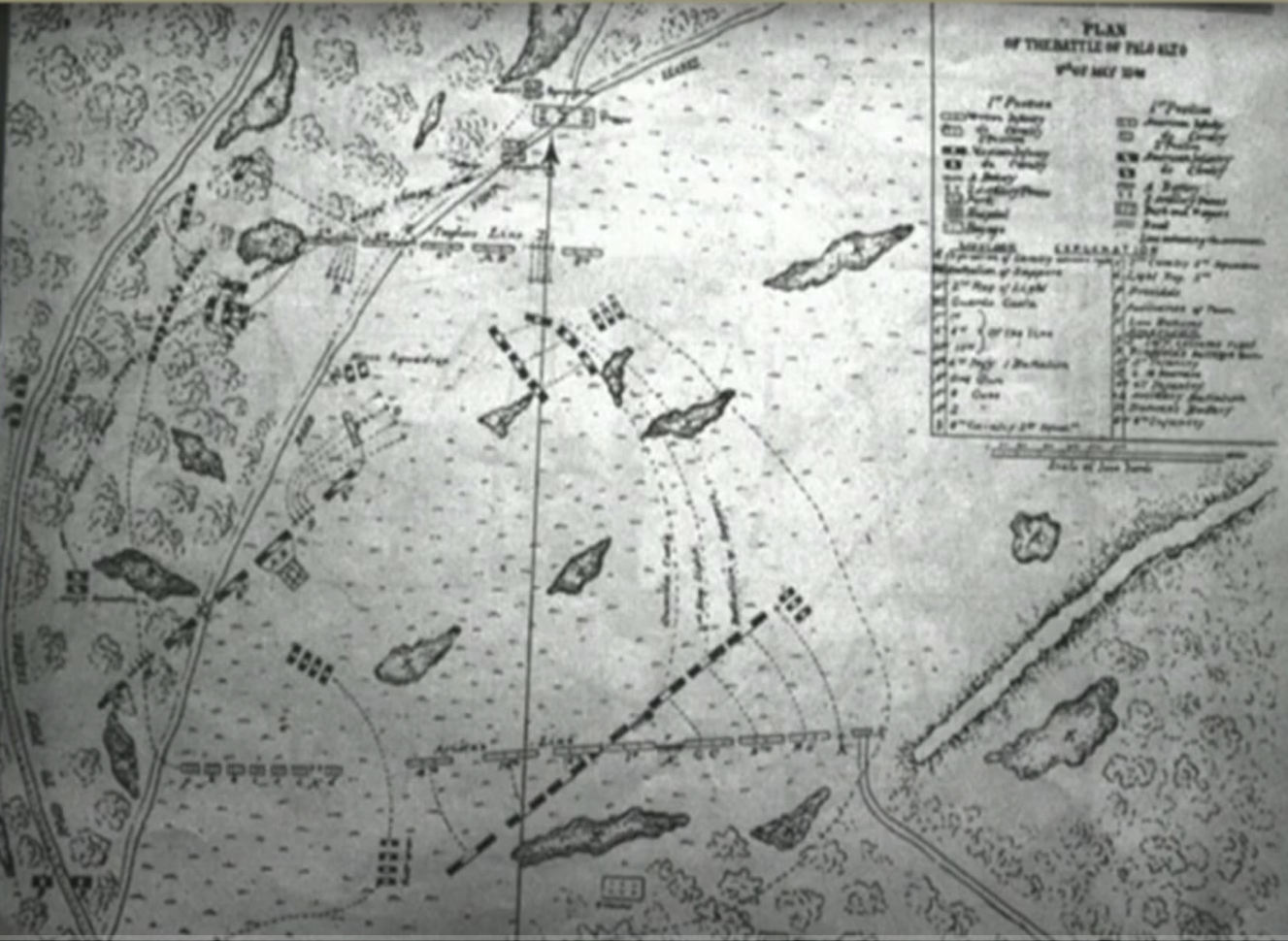 Sketch map of battlefield depicting lines, unit maneuvers, and engagements.