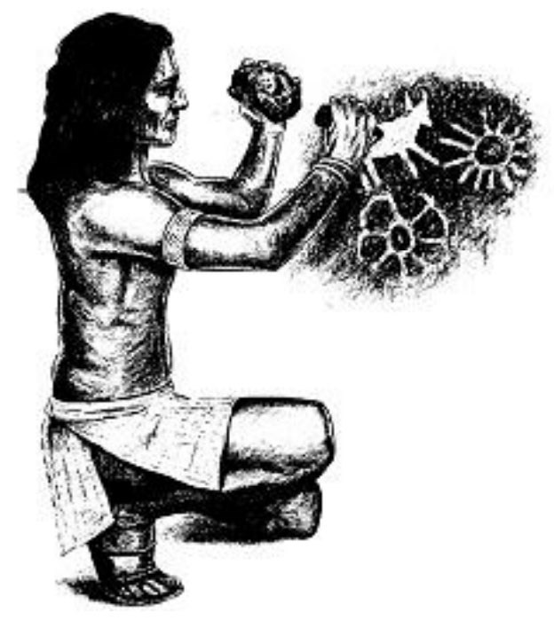 Drawing of a person making petroglyphs