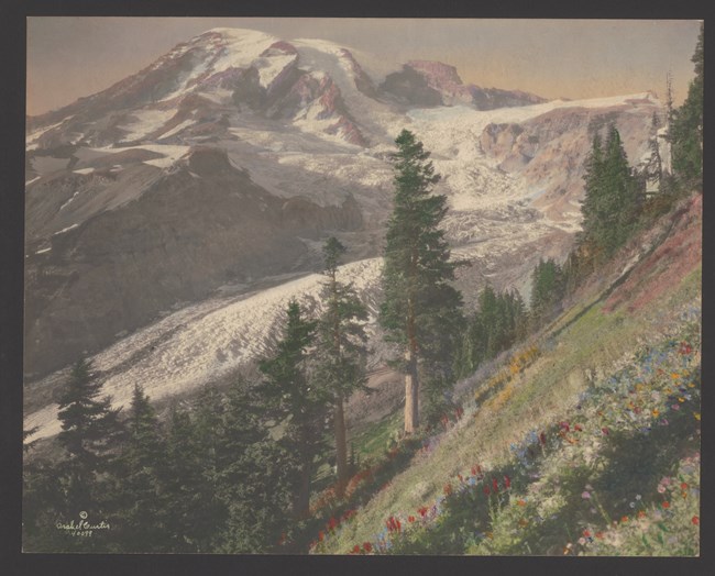 Mountain scene Hand-colored mountain scene