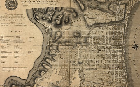 Philadelphia Aerial map of Philadelphia showing the streets and rivers.