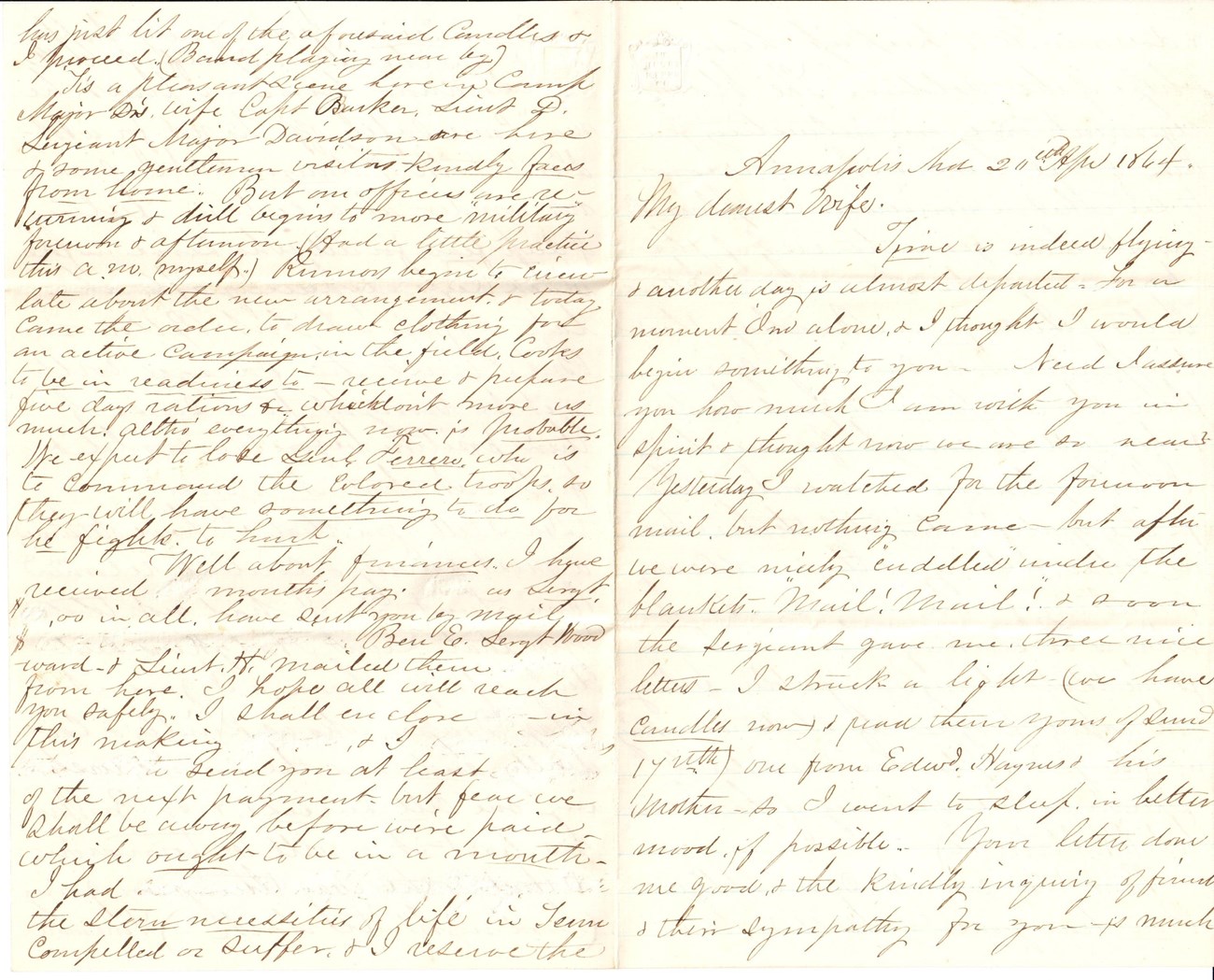 Jerome Peirce Letter, Arpril 1864, pg1,4 A letter from Jerome Peirce to his wife Allie.