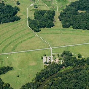 A bird's eye view of a rural landscape.
