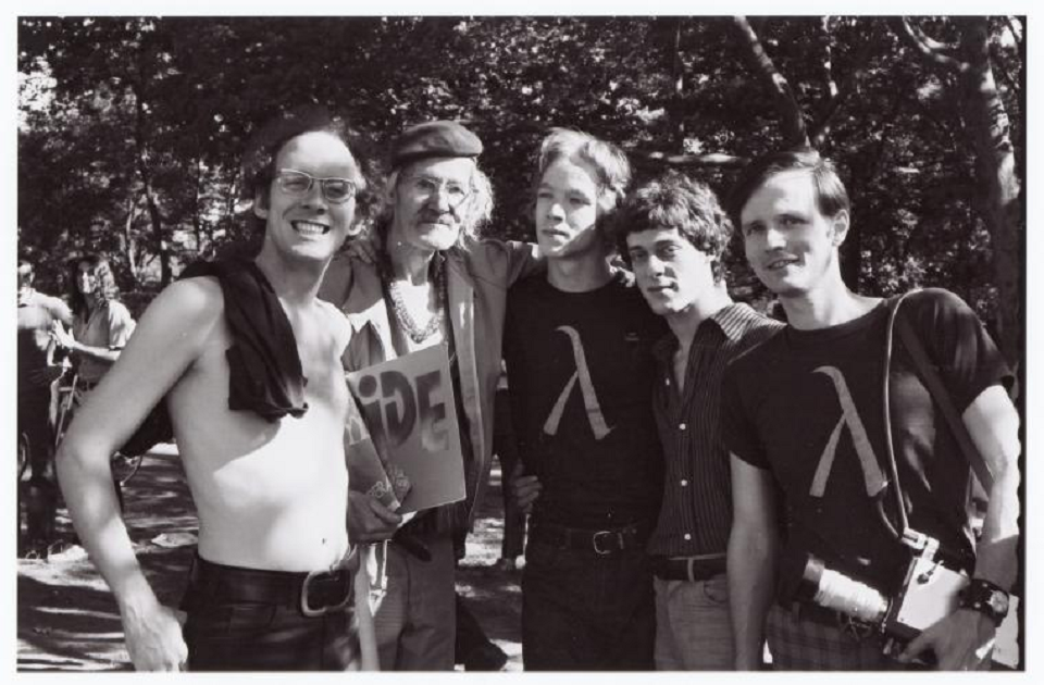 prescott pride Prescott Townsend with four other young men at a Pride Parade