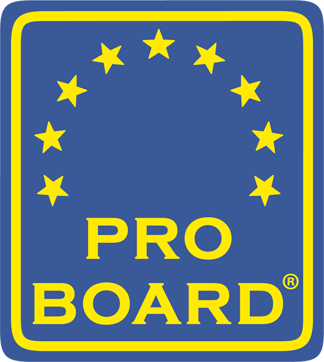 Logo for the Pro Board - blue with yellow stars and text that reads PRO BOARD.
