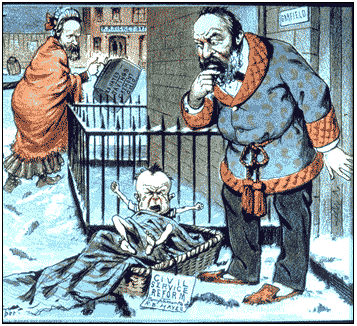 cartoon showing Hayes leaving a crying baby on the doorstep and Garfield in a robe looking at it