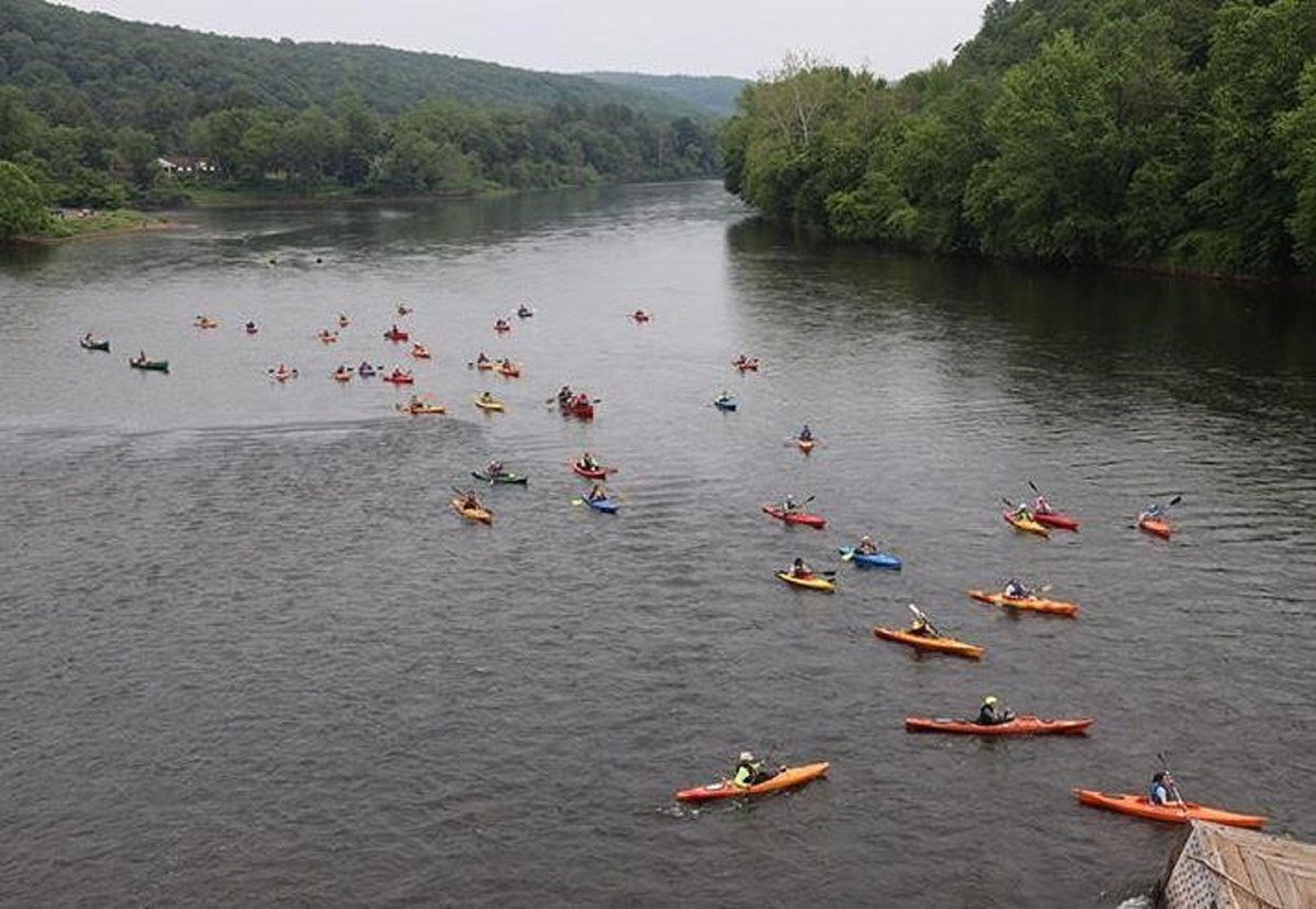 A typical day during the Sojourn with the river filled with paddlers. Photo courtesy of Delaware River Sojourn Facebook page.