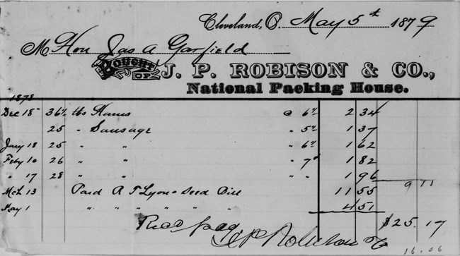receipt from 1879 A piece of paper showing purchases from 1879