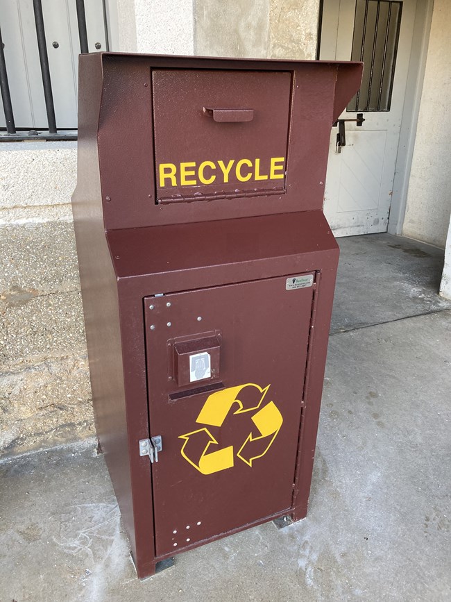 Recycling can inside Castillo de San Marcos.