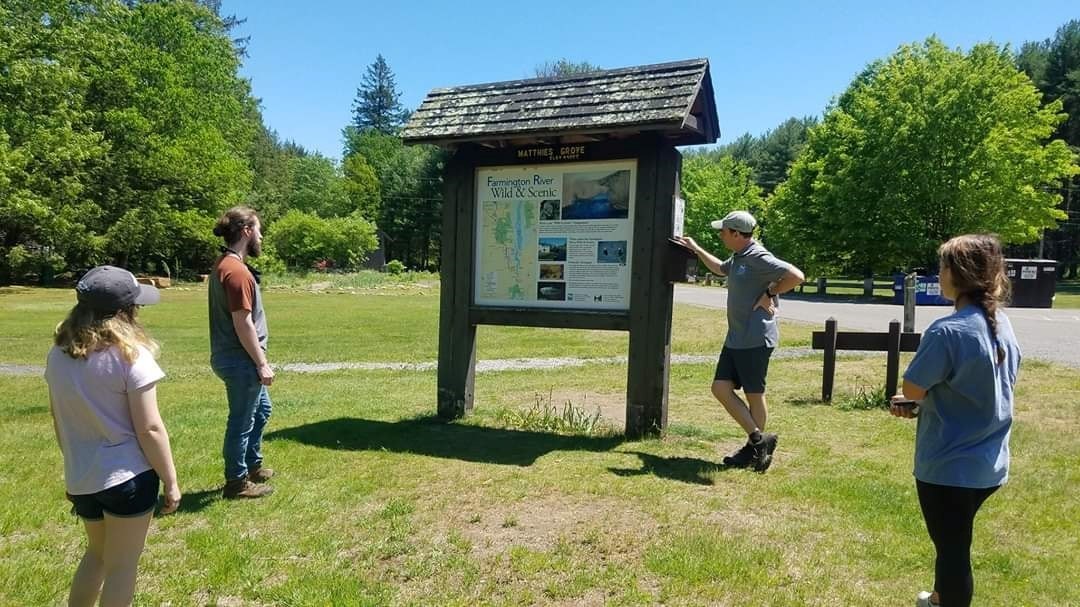 The 2020 Farmington River Stewards learn about the river on their training day in May.