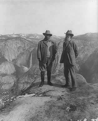 Theodore Roosevelt and John Muir on Glacier Point, Yosemite Valley, California. Theodore Roosevelt and John Muir on Glacier Point, Yosemite Valley, California.
