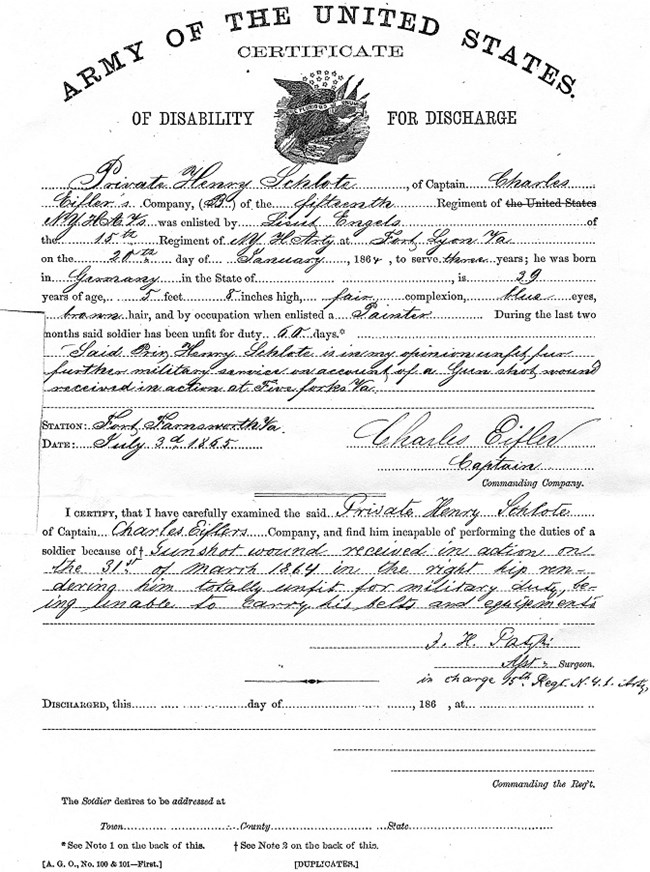 schlotecertificate Document with writing and small picture of eagle in the middle