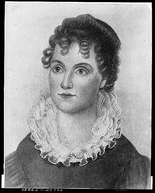 Hannah Van Buren - engraving Hannah Hoes Van Buren, half-length portrait, facing left.