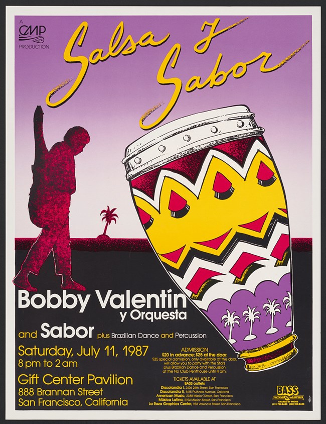 Poster for salsa concert: -  Valentín, Bobby,--1941---Performances -  Musicians--Puerto Ricans--California--San Francisco--1980-1990 -  Concerts--California--San Francisco--1980-1990