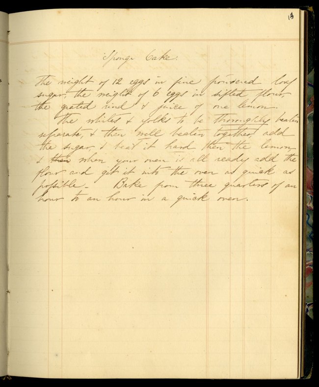 lt= handwritten recipe for sponge cake in bound book
