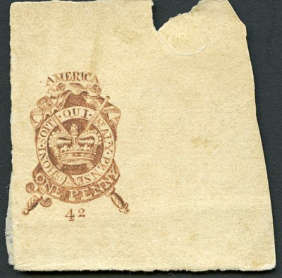 Red ink proof of the stamp used for the stamp act of 1765