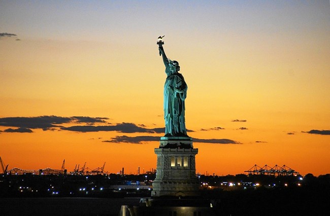 Statue of Liberty at sunset. Public Domain.