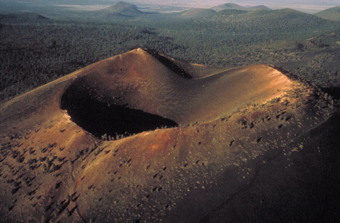 sucr crater npgallery web aerial view of a cinder cone and volcanic landscape
