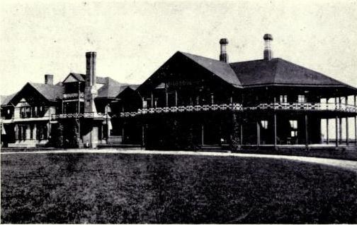 black and white photo of a large hotel