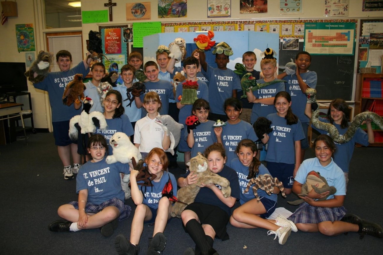 Students with their puppets from St. Vincent de Paul School, Mays Landing, NJ. Photo provided by Lynn Maun.