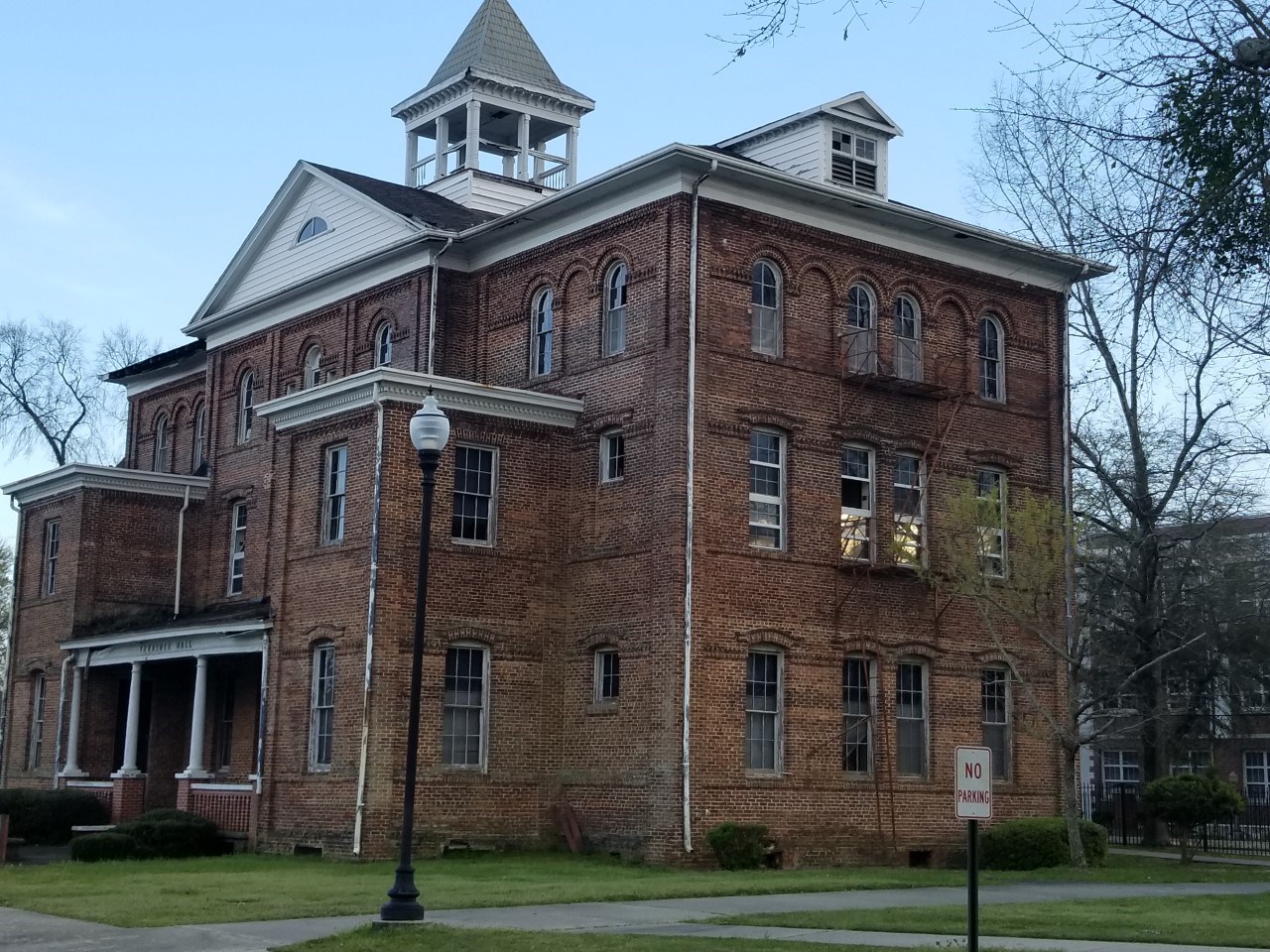 Side view of Thrasher Hall, which is the oldest building designed by Robert R. Taylor
