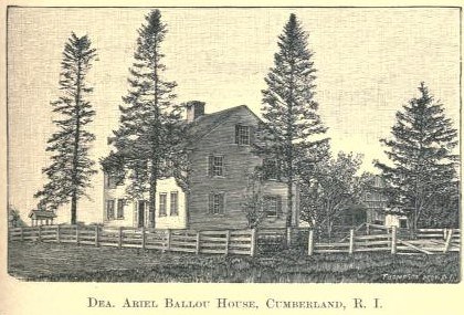 A drawing of the Ballou home in Cumberland Rhode Island