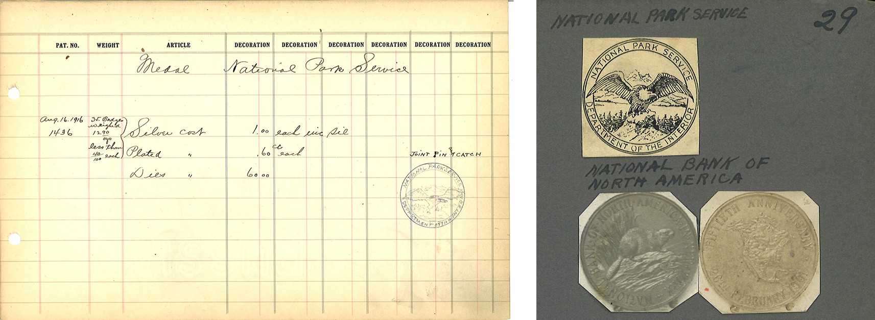 Tiffany and Company ledger documents ledger page and medal design page