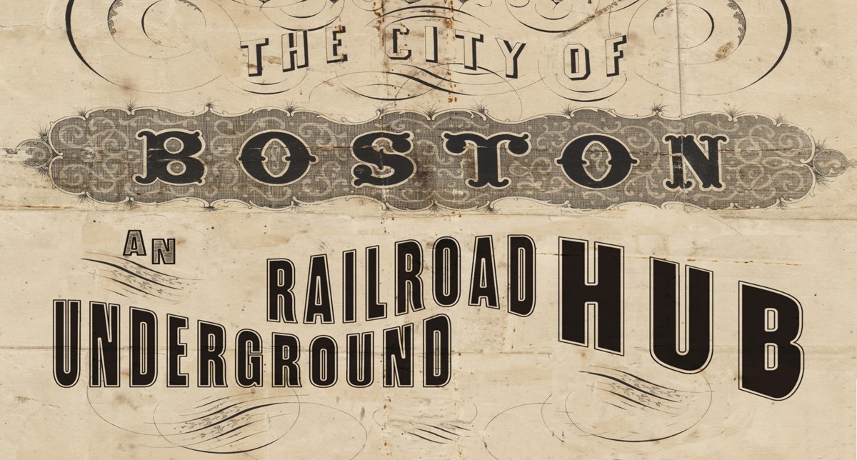 Graphic for “Boston: An Underground Railroad Hub.” Parchment color background with decorative text.