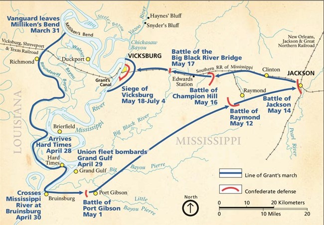 Vicksburg Campaign map showing the Vicksburg Campaign