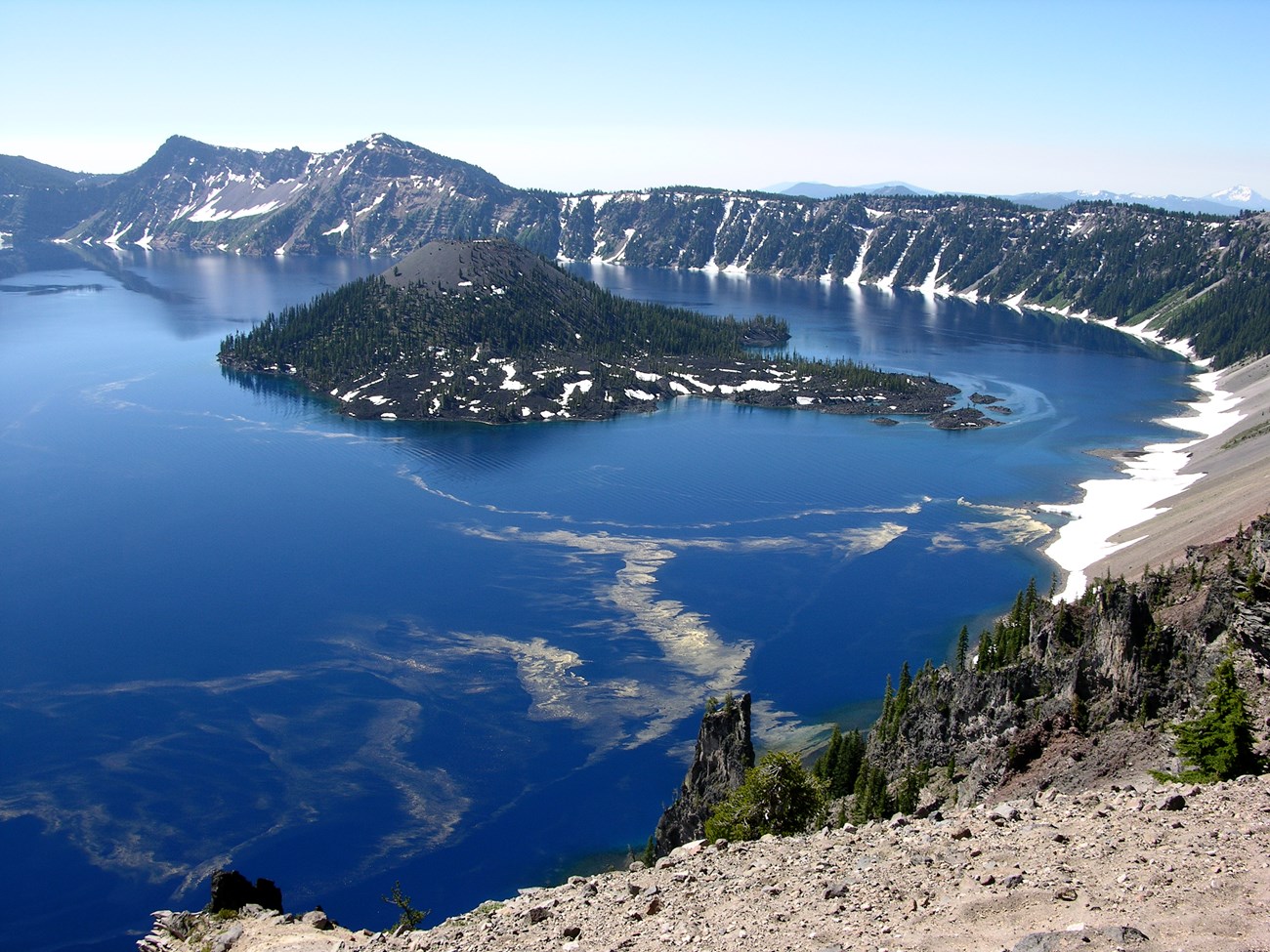 photo of caldera rim and crater lake