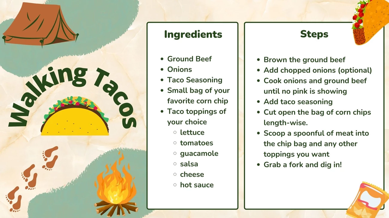 walkingtaco3 recipe card for walking tacos with ingredients and directions