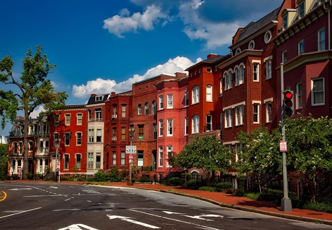 brick rowhouses.