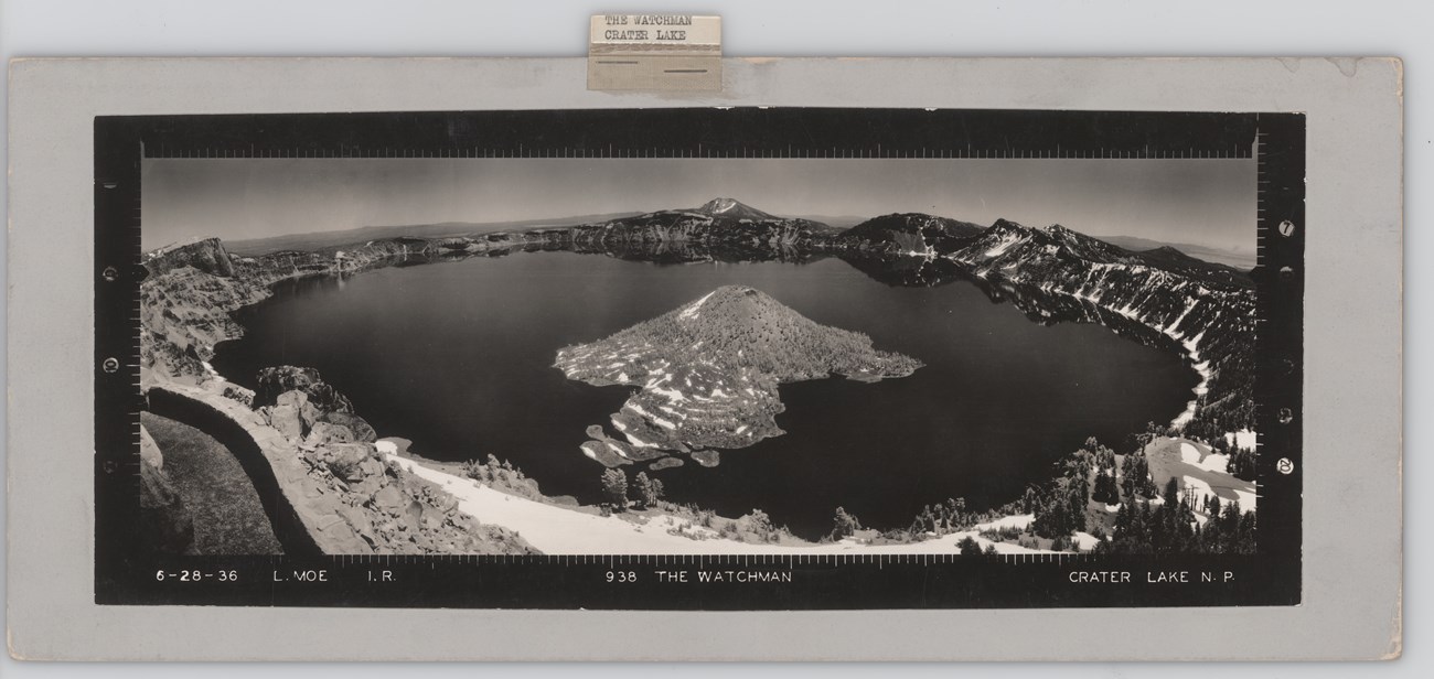 Crater Lake from Watchman Panoramic photo from Watchman Tower featuring Crater Lake