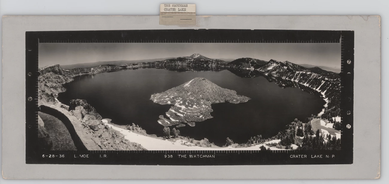 Crater Lake from Watchman Panoramic photo from Watchman Tower featuring Crater Lake
