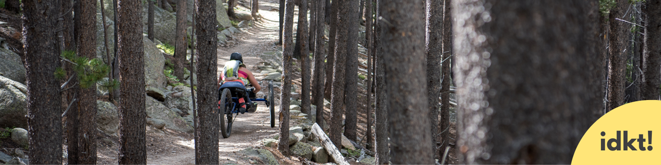 Wilderness is for all a person in an all-terrain wheelchair moves down a trail in a forest