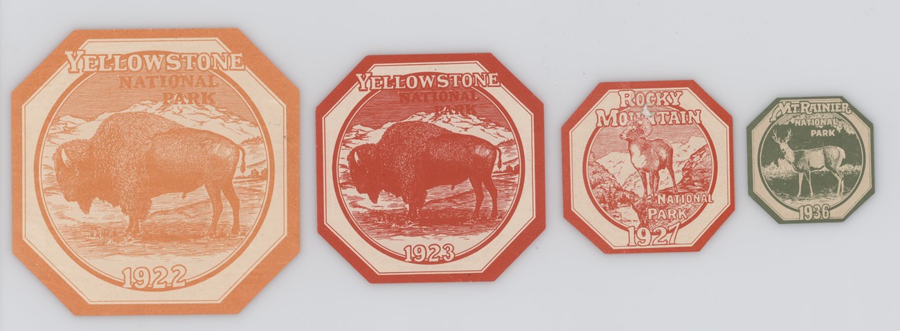 Four octagonal windshield stickers in decreasing sizes