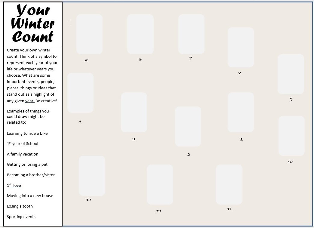 Blank winter count template with white squares in clockwise rotation