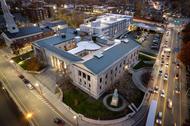 aerial view of Worcester County Courthouse complex