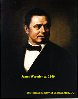 wormley man wearing a suit jacket and there are words on it in yellow James Wormlet ca. 1869