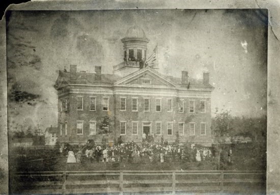 wrei-wikipedia-hiram-college-archives building made out of brick and the photo is black and white