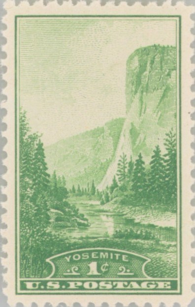 Green one-cent Yosemite stamp