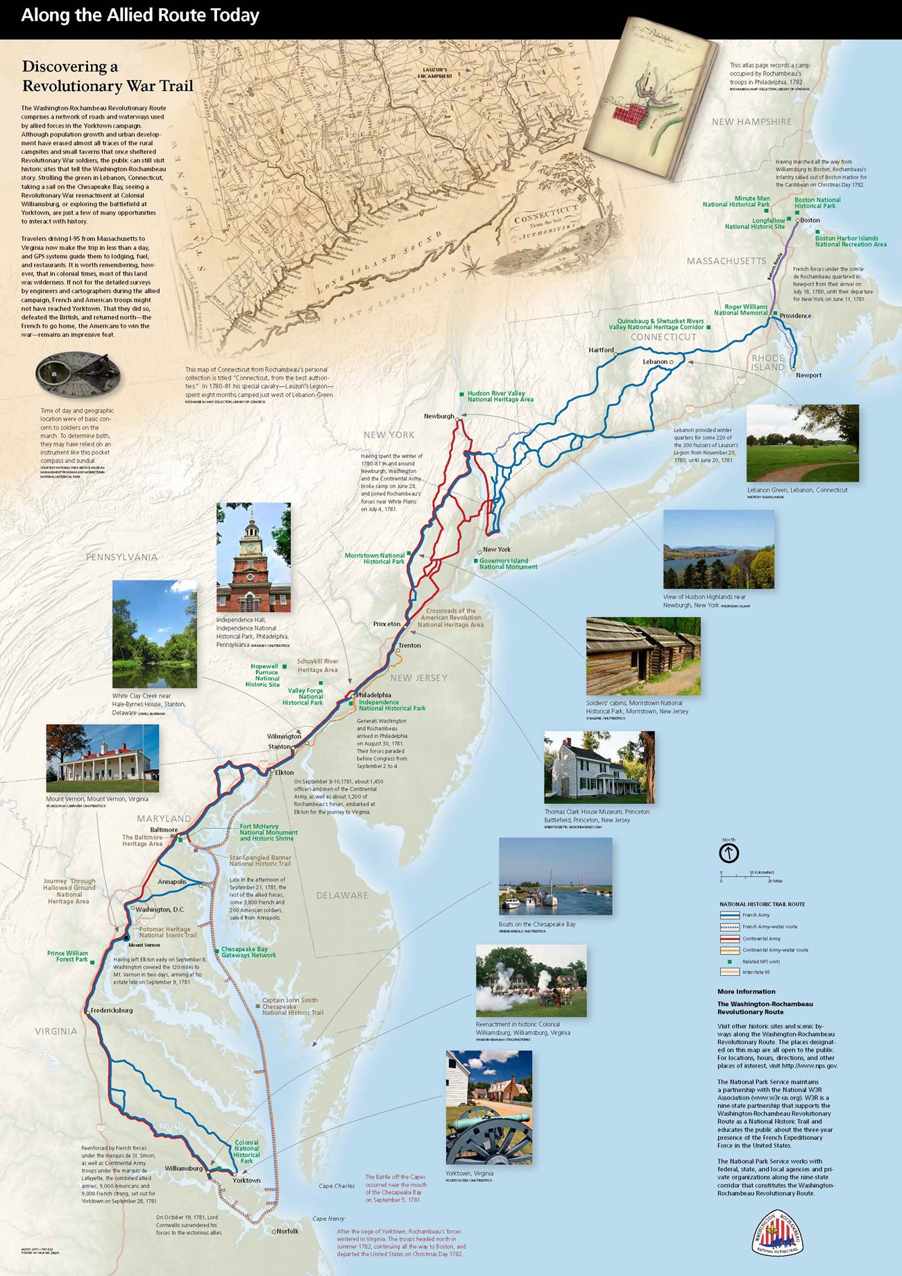 Along this Allied Route Today: Map from RI, to VA.  The Washington-Rochambeau Revolutionary Route comprises a network of roads and waterways used by allied forces in the Yorktown campaign. The public can still visit historic sites that tell the story.