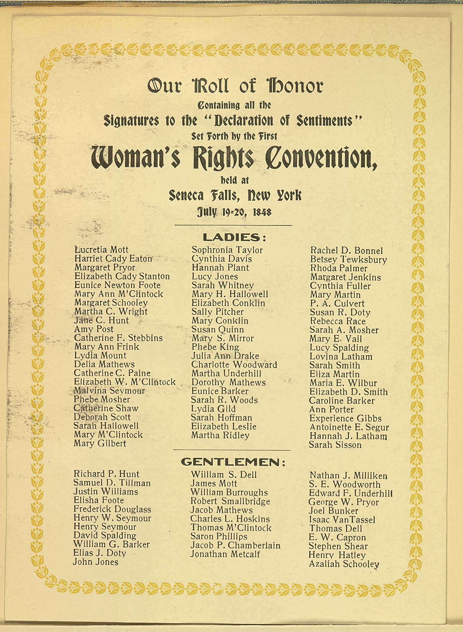 Declaration of Sentiments: The First Women's Rights Convention (U.S.  National Park Service)