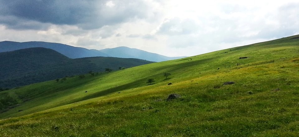 Scenic Appalachian Trail a bright green field with mountains in the background