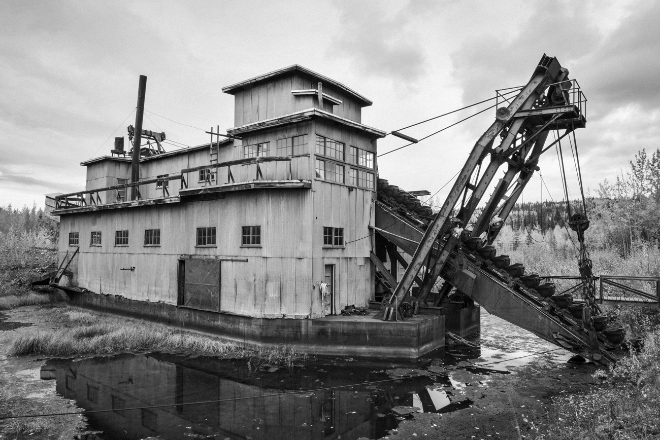 Coal Creek Dredge Black-and-white photo of the Coal Creek Dredge