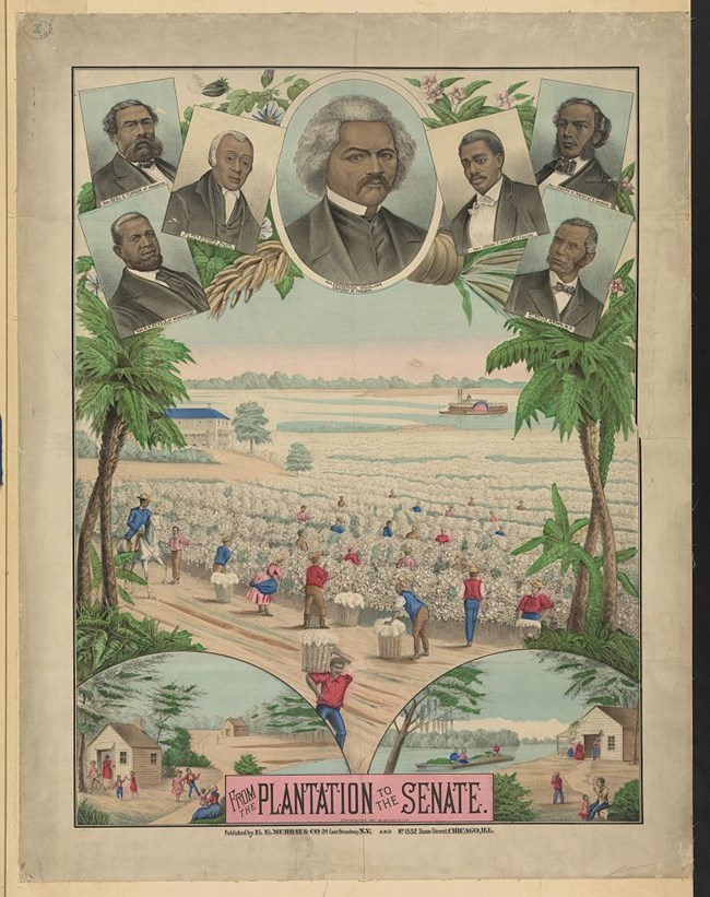 Watson, Gaylord, Lithographer. From the plantation to the Senate. , ca. 1883. New York: E.E. Murray & Co., June 16. Photograph. https://www.loc.gov/item/97506777/.